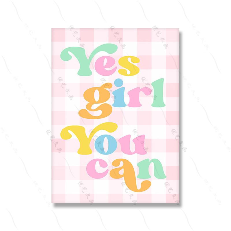 Dievčenský citát Ružový nástenný umelecký plagát Tlač Kancelária Spálňa Dekor na plátne Vtipné feministické pastelové farby Rainbow Colou Painting Room Home Decor (s rámom)