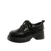 Solid Leather Oxford Shoes for Women Fashion Lace Up Women Shoes Square Mid Heels Platform Shoes Zapatos De Mujer