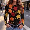 Women's Slim Fit Long Sleeve T-Shirt with Maple Leaf Print Crewneck Casual Top for Fall and Winter