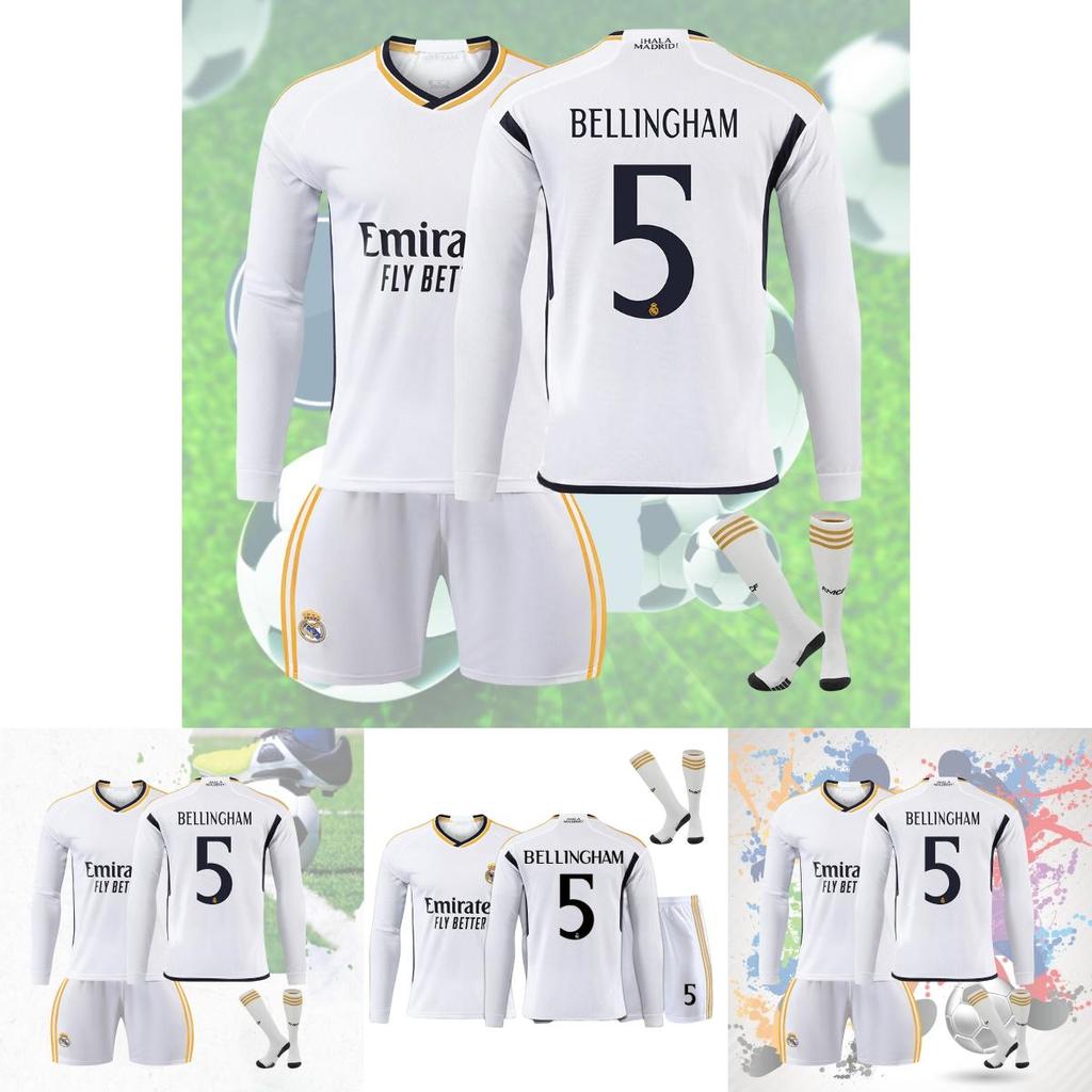 2324 Real Madrid Long Sleeve Soccer Jersey For Kids Suitable For All Seasons Unisex Various Sizes