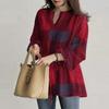 Women's Summer Short Sleeve V Neck Loose Short Sleeve Plaid Printed Casual Short Sleeve