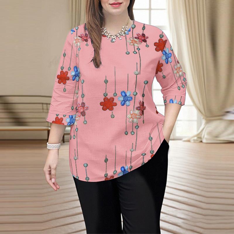 ZANZEA Women Casual Round Neck 3/4 Sleeve Loose Floral Print Blouse