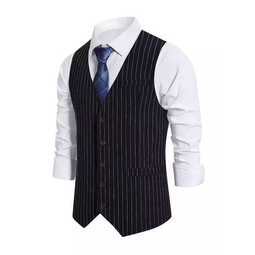 Men Suit Waistcoat Elegant Men's V-neck Striped Suit Waistcoat with Pockets for Formal Events Weddings Suit Vest