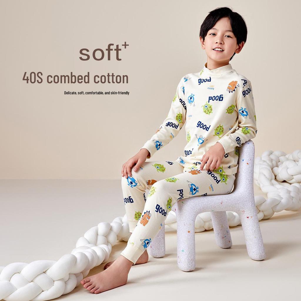 Class A Children's Antibacterial Combed Cotton Pajama Set - Warm Long Sleeve Homewear for Fall/Winter