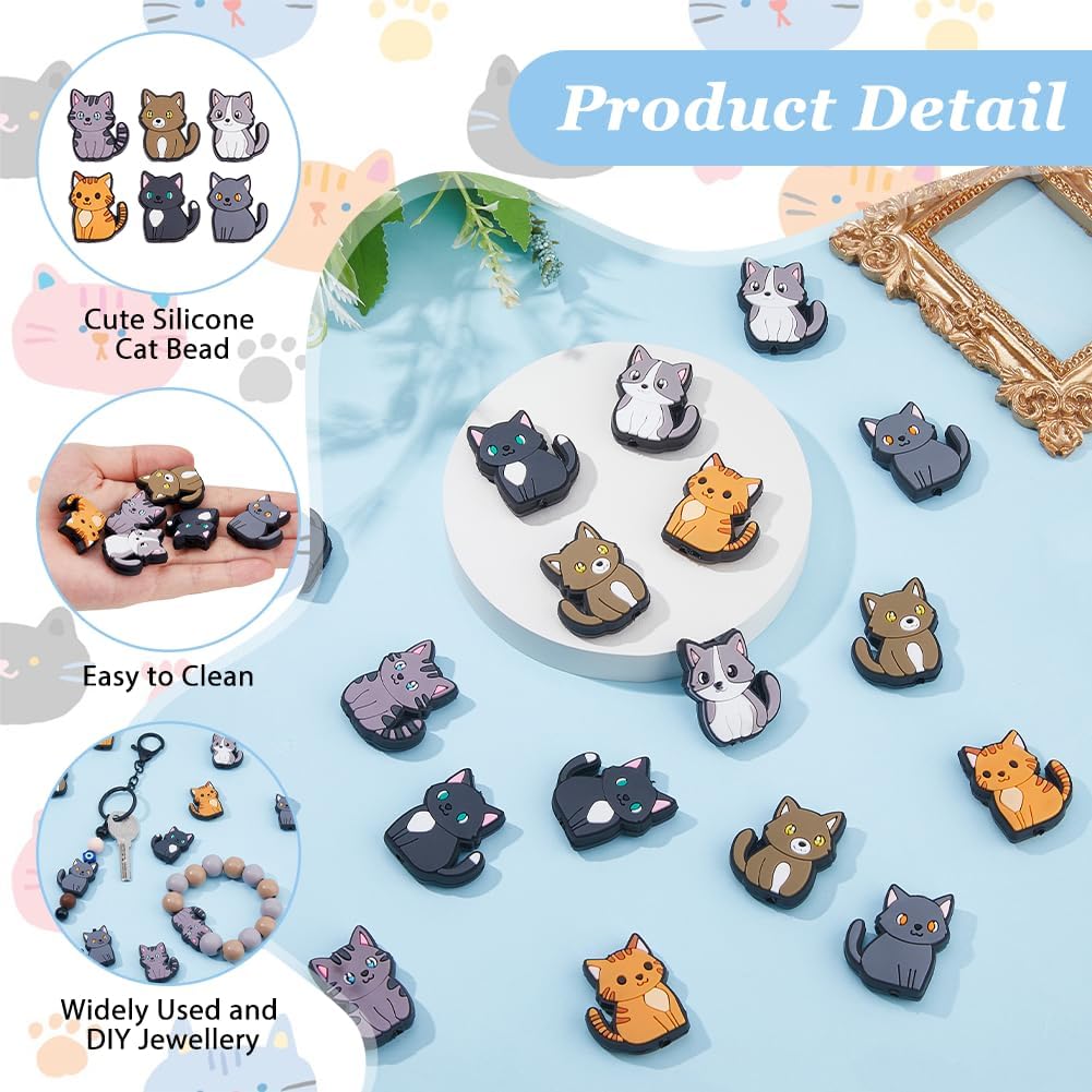 

24 шт. 6 цветов силиконовые фокусные бусины милые кошки силиконовые бусины мультяшные животные свободные бусины с отверстием 3 мм для изготовления брелоков DIY ожерелья браслеты