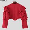 INCERUN Men V Neck Ruffled Long Sleeve Irregular Party Blazer Short Coats