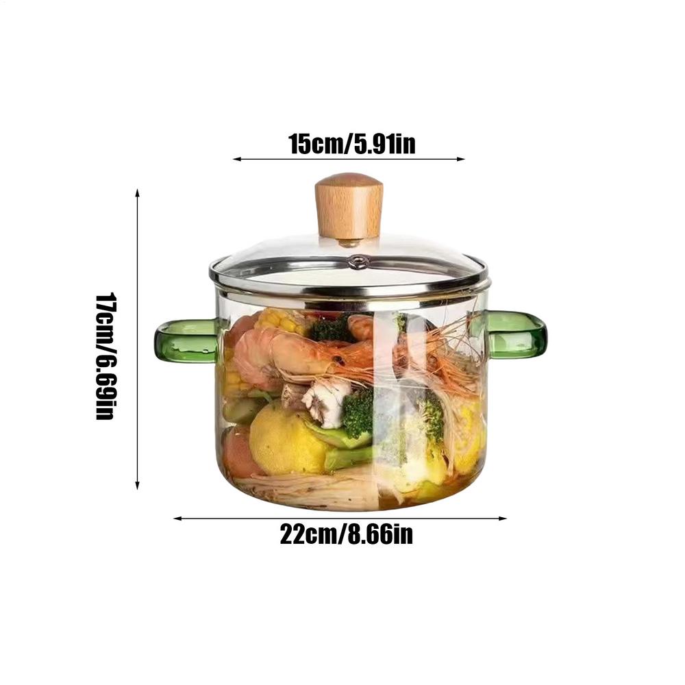 

Heat-Resistant Glass Pot with Lid Quick Heat Simmer Double Handles Pot for Cooking Soup Milk Pasta Stovetop Glass Cookware зелений