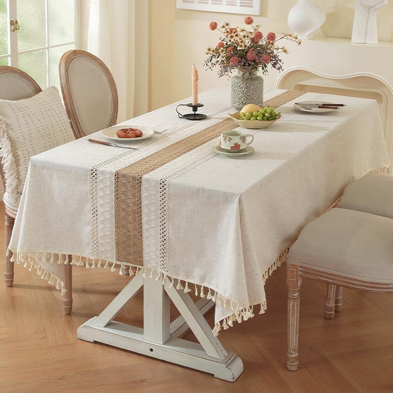 Американская легкая роскошь пасторальная скатерть однотонная с кружевной вставкой скатерть для журнального столика ретро с бахромой кружевное покрытие 90*90cm