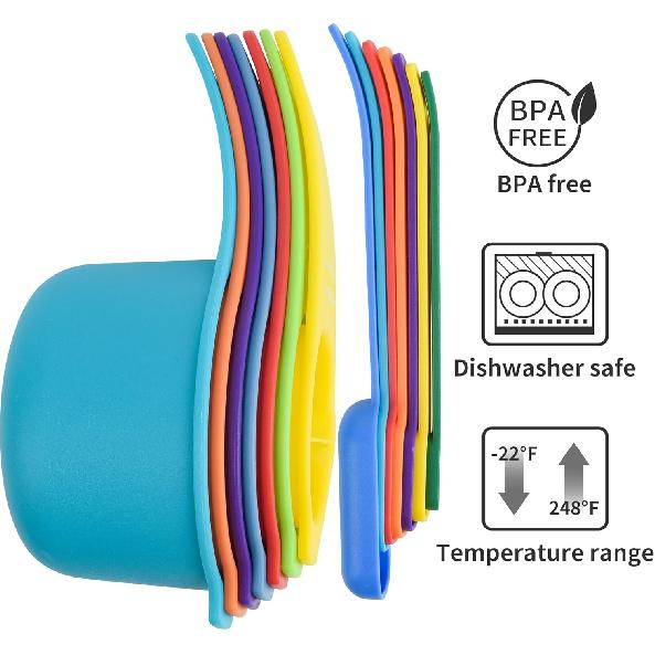 Measuring Cups and Spoons Set 15, 7 Plastic Measuring Cup Set, 7 Spice Long Handle Measuring Spoons with 1 Leveler for Kitchen and Baking, Dry Metric