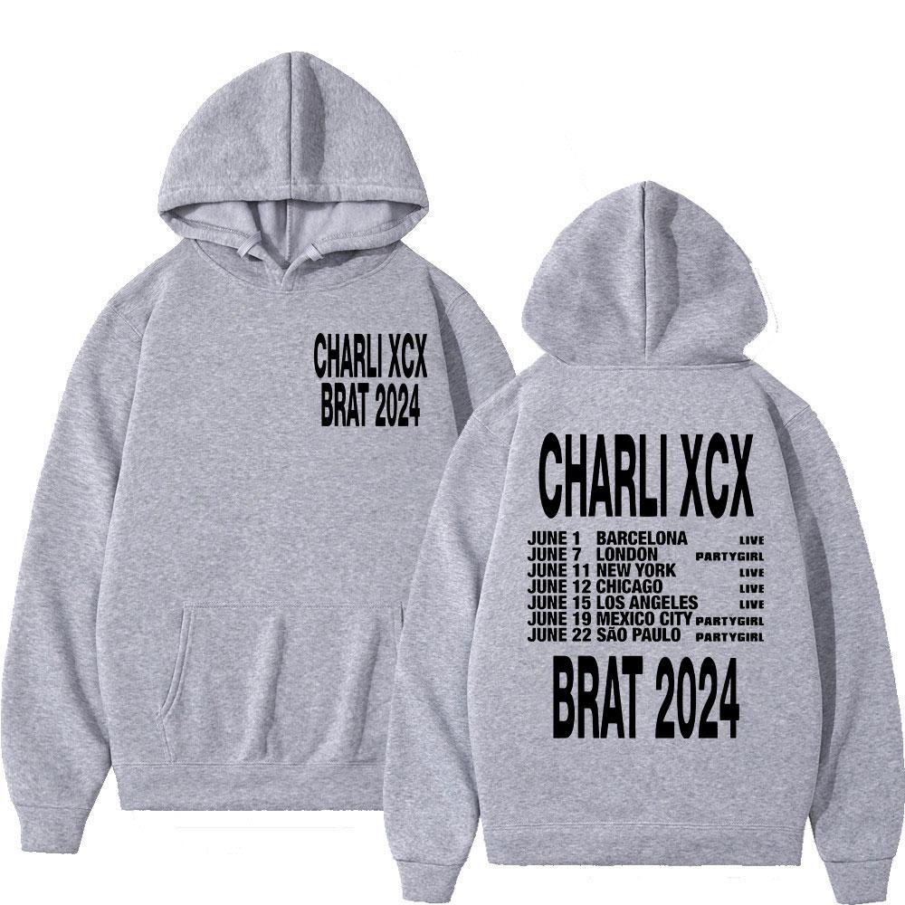 Charli XCX Brat Tour Hoodie mit doppelseitigem Druck für Männer und Frauen, lässige langärmlige Sweatshirts, modische übergroße Fleece-Pullover