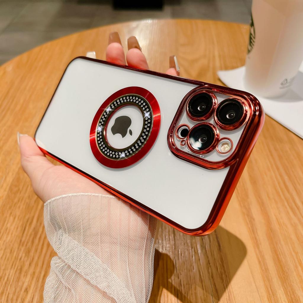 Applicable To IPhone17proMax Inlaid with Diamonds and Leakage Mark Magnetic Suction Phone Case Apple 16 Electroplated Anti Fall Protection Case 15