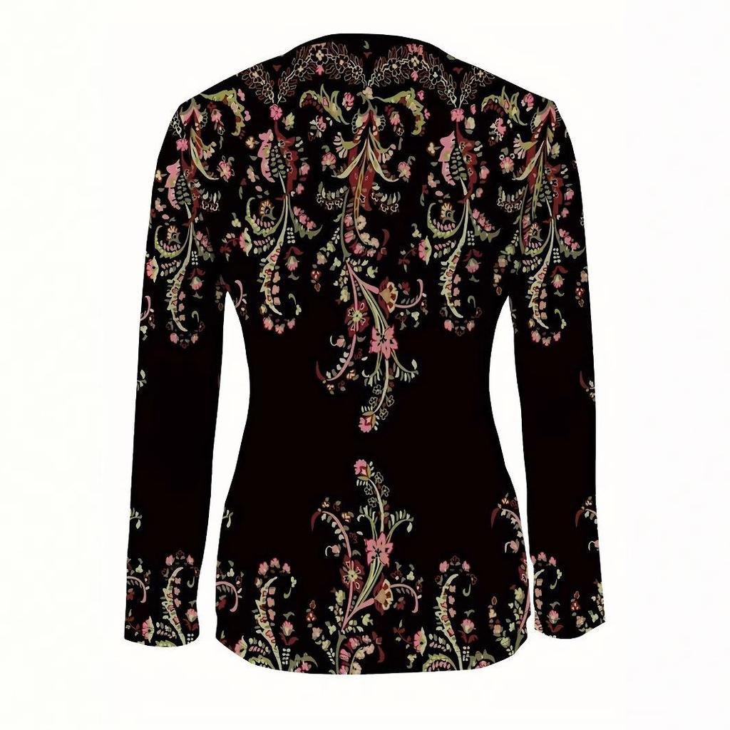 Elegant Floral Long Sleeve Cardigan Blouse for Women