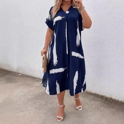 Women's V-neck Short Sleeve Print Loose Dress