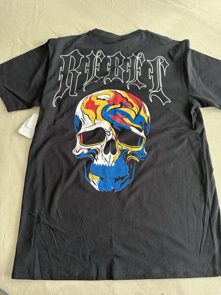 Colorful Graphic Skull With Gothic Writing Black 100% Cotton T-shirt Mens Tees Top