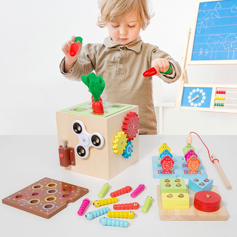 Wooden Children's Toys Paired To Catch Insects Fishing Pull Radish Set Multi-functional Puzzle