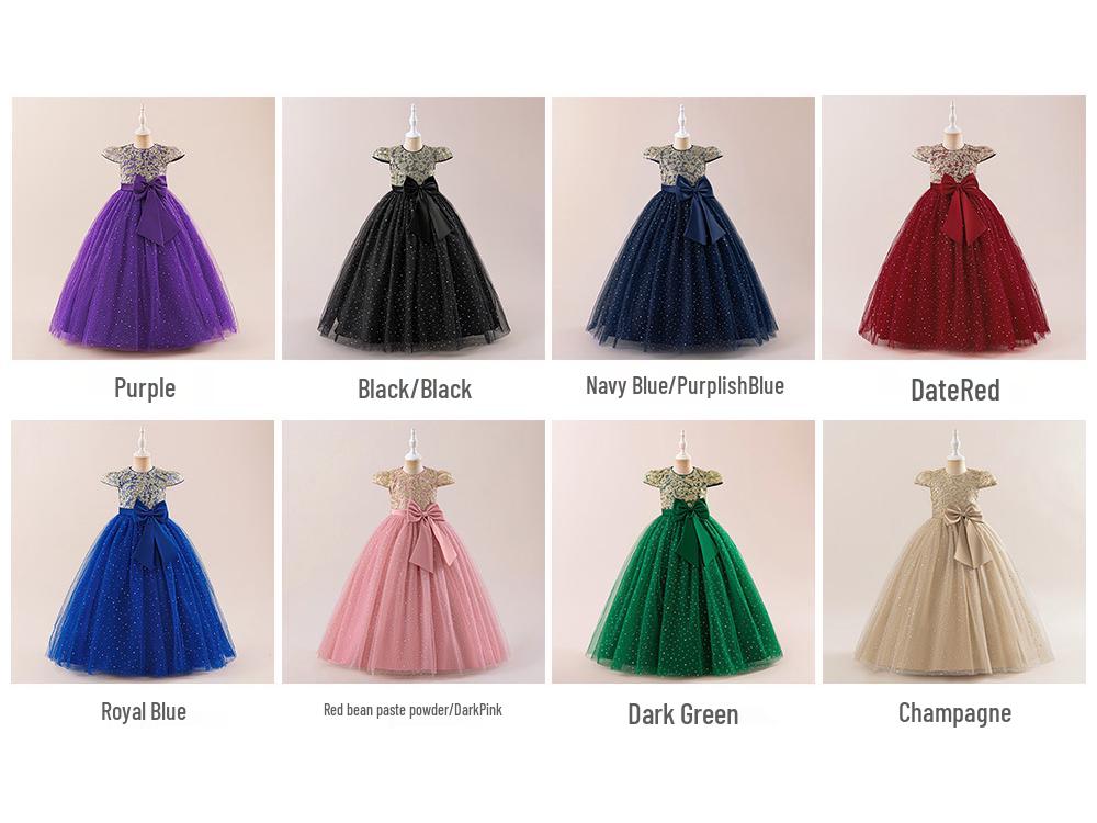 Mädchen Besticktes Prinzessin Puffärmel Partykleid mit Schleife