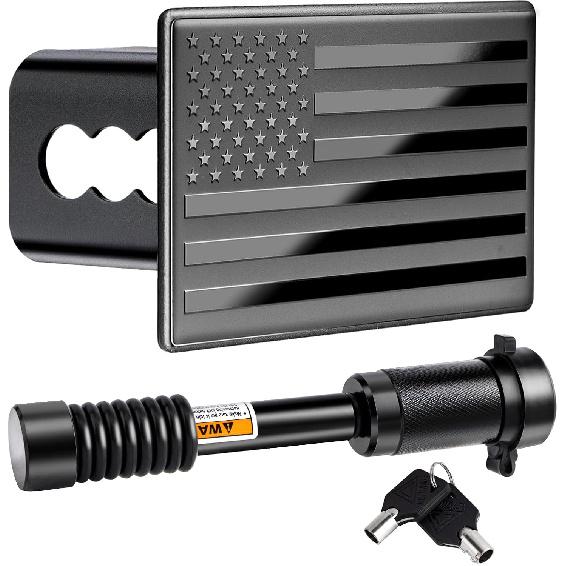 METOWARE Trailer Hitch Covers, Heavy American Flag Metal Hitch Cover for 2 Inch Receivers, Tow Hitch Covers for Trucks Accessories (with Anti-Rattle