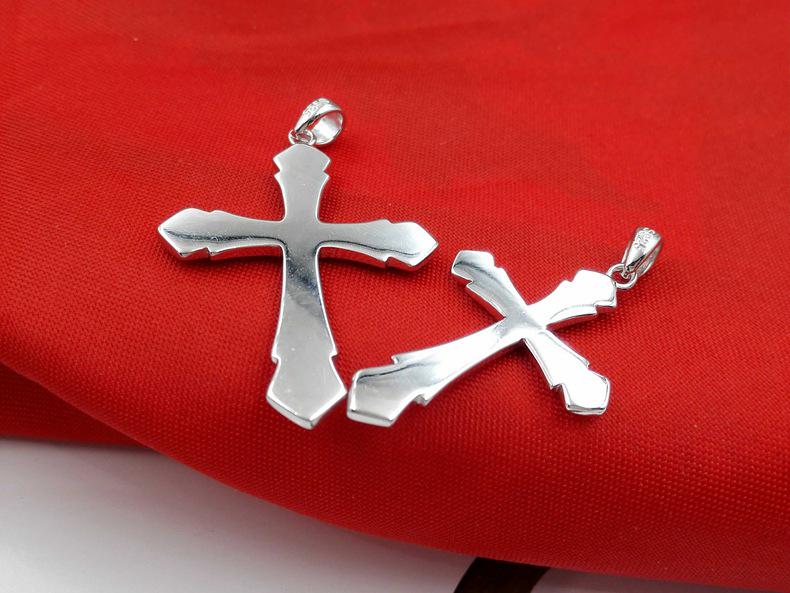 S925 Sterling Silver Cross Necklace Pendant - Stylish Silver Jewelry with European and American Engraving