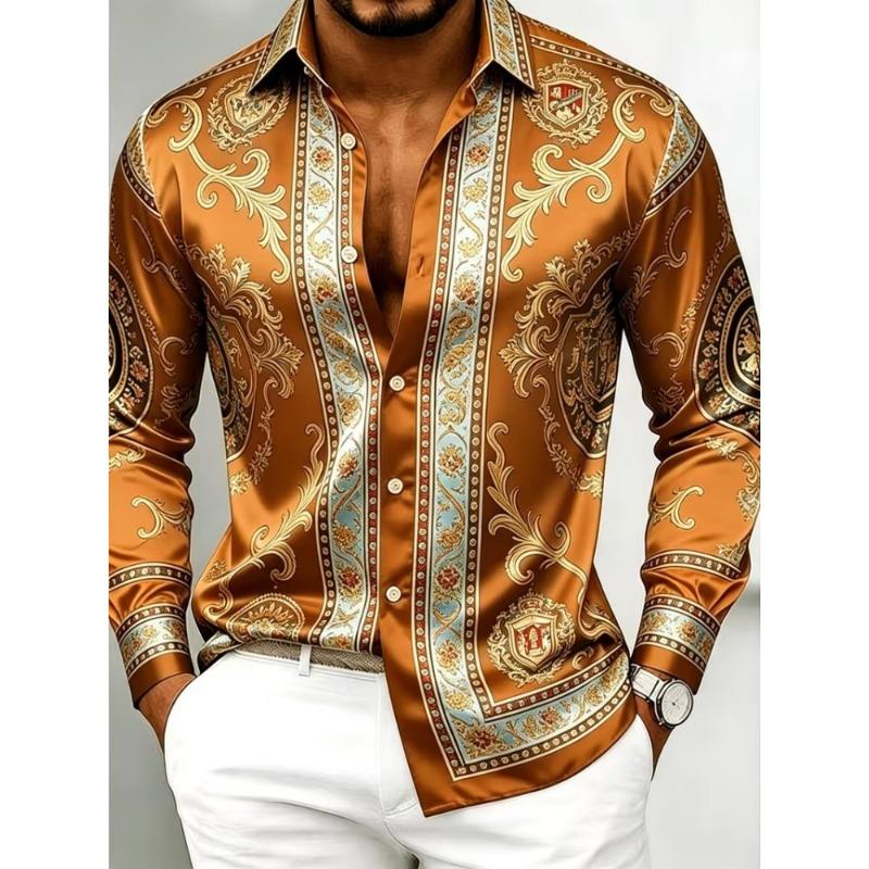Camicia da uomo con stampa barocca a maniche lunghe con design retrò alla moda 10 colori Top casual da esterno da uomo