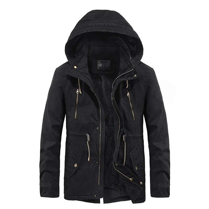 

Winter Parkas Windproof Fashion Mens Military Parkas Coat Military Windproof Hooded Jackets Man Men Washed Cotton New 2026 L чёрный