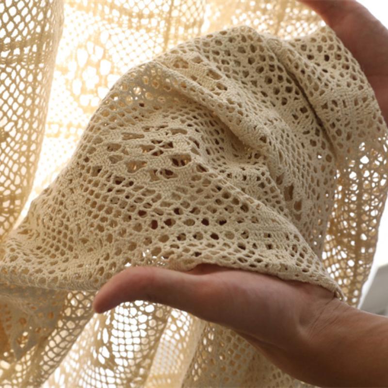 300x260cm Vintage Spets Skira Gardiner - Färdigsydda Lantliga Virkade Draperier för Burspråk & Golvlånga Fönster | Handgjord Boho Rumsavdelare