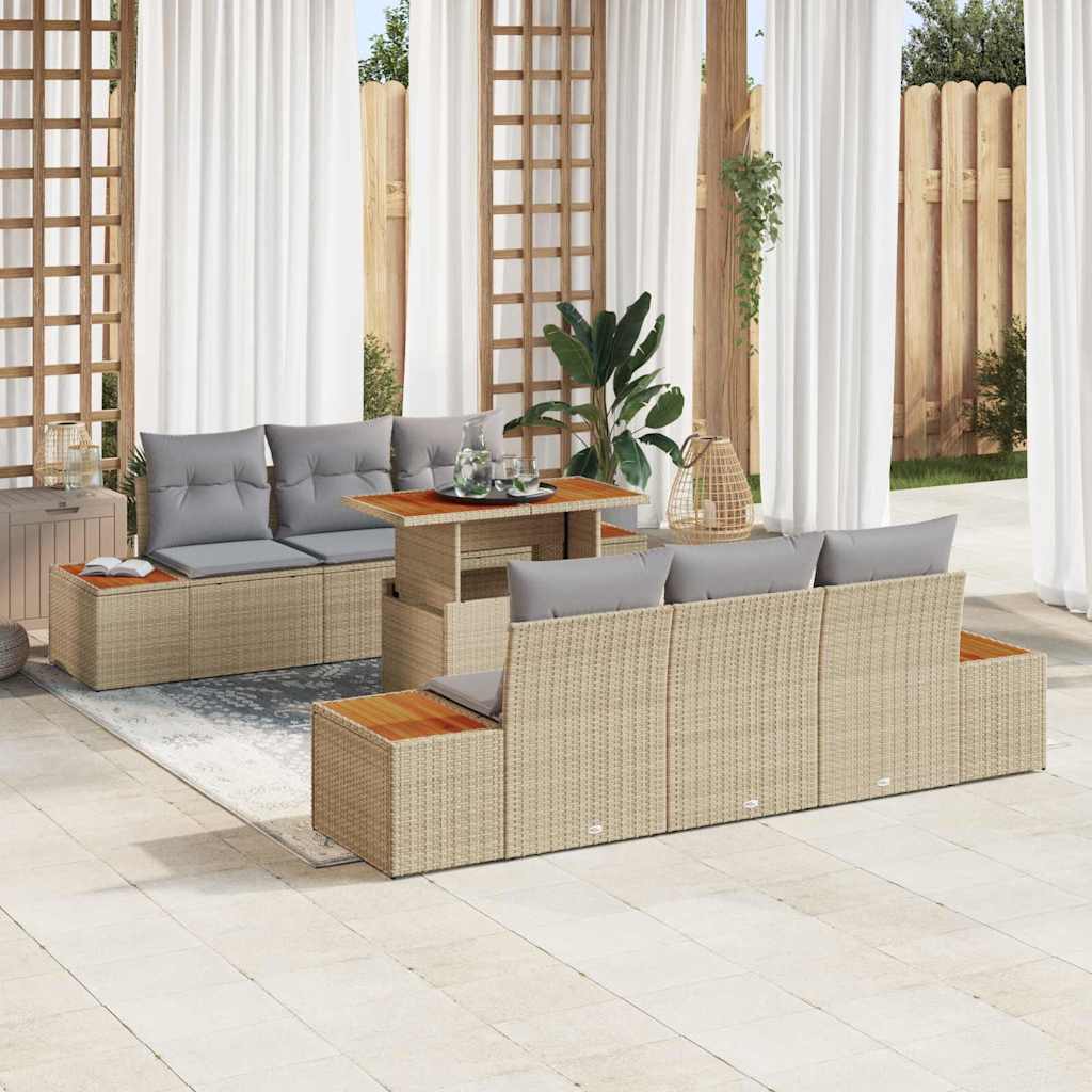 Garden Dining Set with Cushions 7 Pcs Beige and Grey