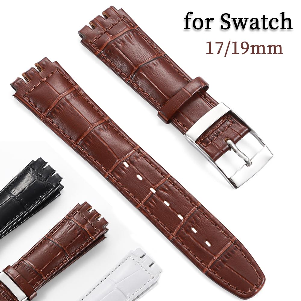 Watch Strap for Swatch 17mm 19mm Genuine Leather Watchband High Quality Wristband Men Women Waterproof Soft Bracelet Accessories