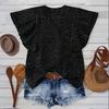 Damen Shirt V-Ausschnitt Rüschen Kurzarm Pullover Tops Lockere Passform Punkt