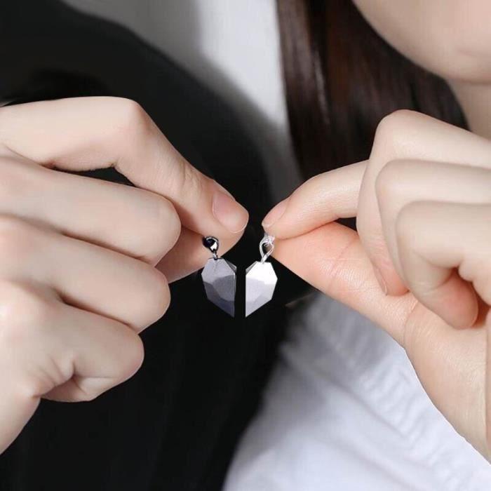 Necklace - YWEI - 2 Pieces - Silver - Minimalist - Magnetic Lovers