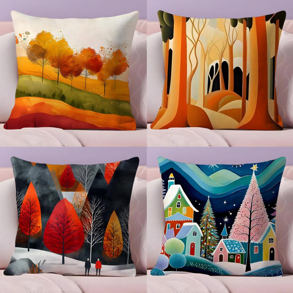 Tree Modern Art Cushion Cover Plush Fabric Soft Double-Sided Printed Sofa Warm Winter Home Gift Pillow Cover