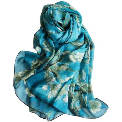 Silk Impressionist Vincent Van Gogh Blooming Almond Branch Chiffon Silk Large Masterpiece Stole Gift [Anemos] 100%