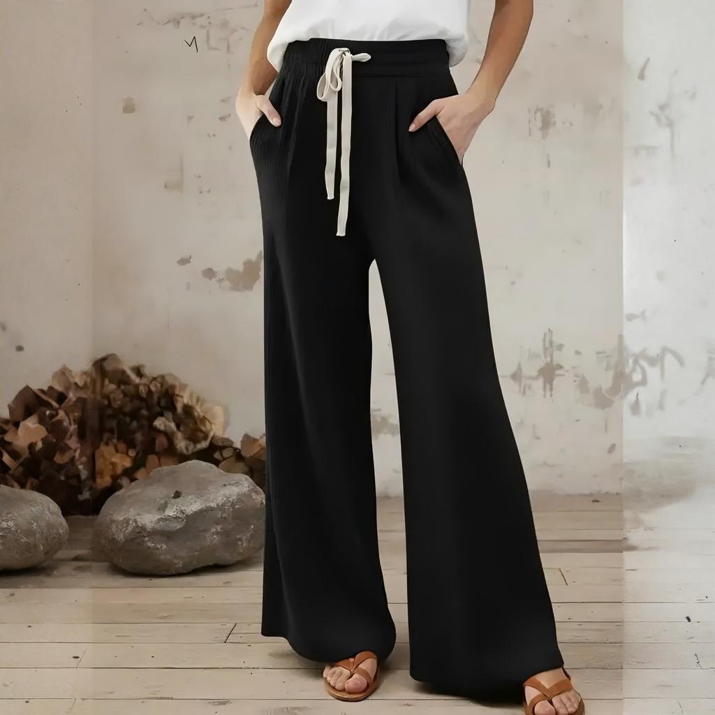 Women's Color Casual Wide,leg Trousers With Drawstring Waist