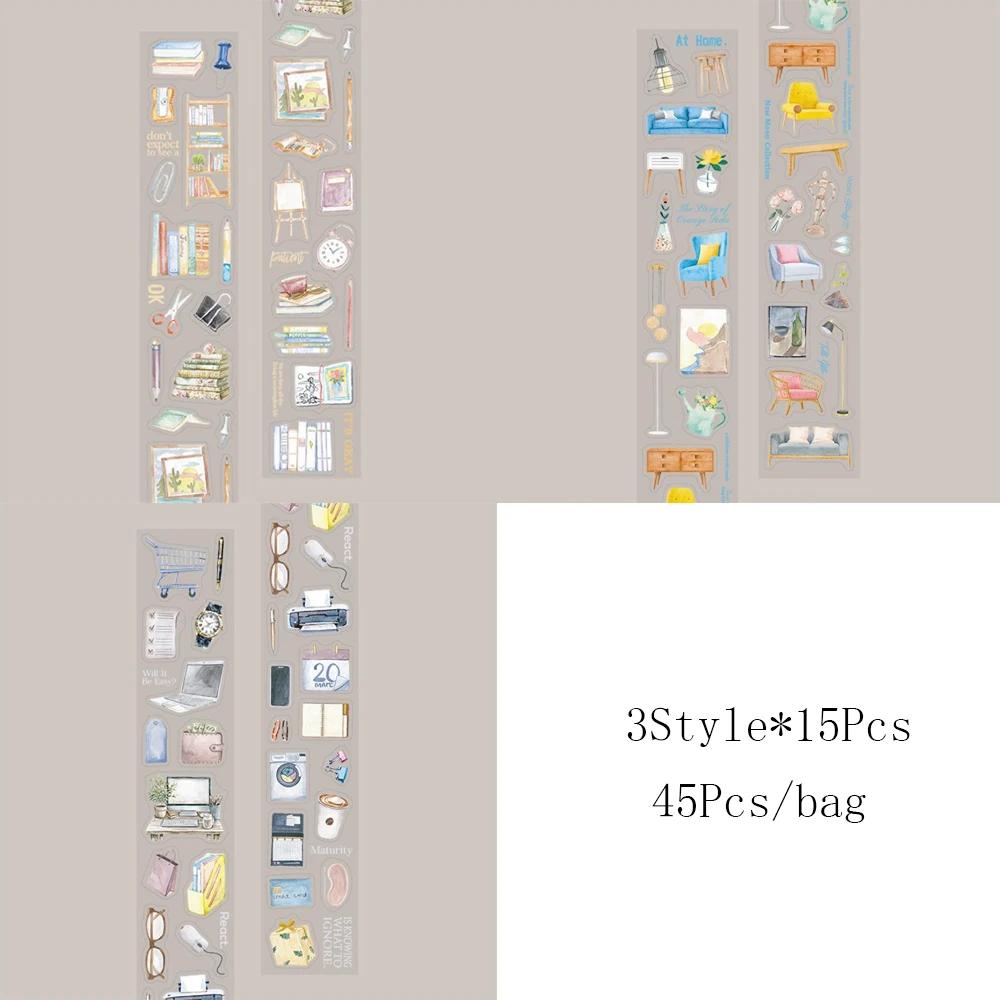 Mr. Paper 3Rolls/bag Slow Life Series PET Die-cut Tape DIY Handbook Creative Material Decoration Stickers