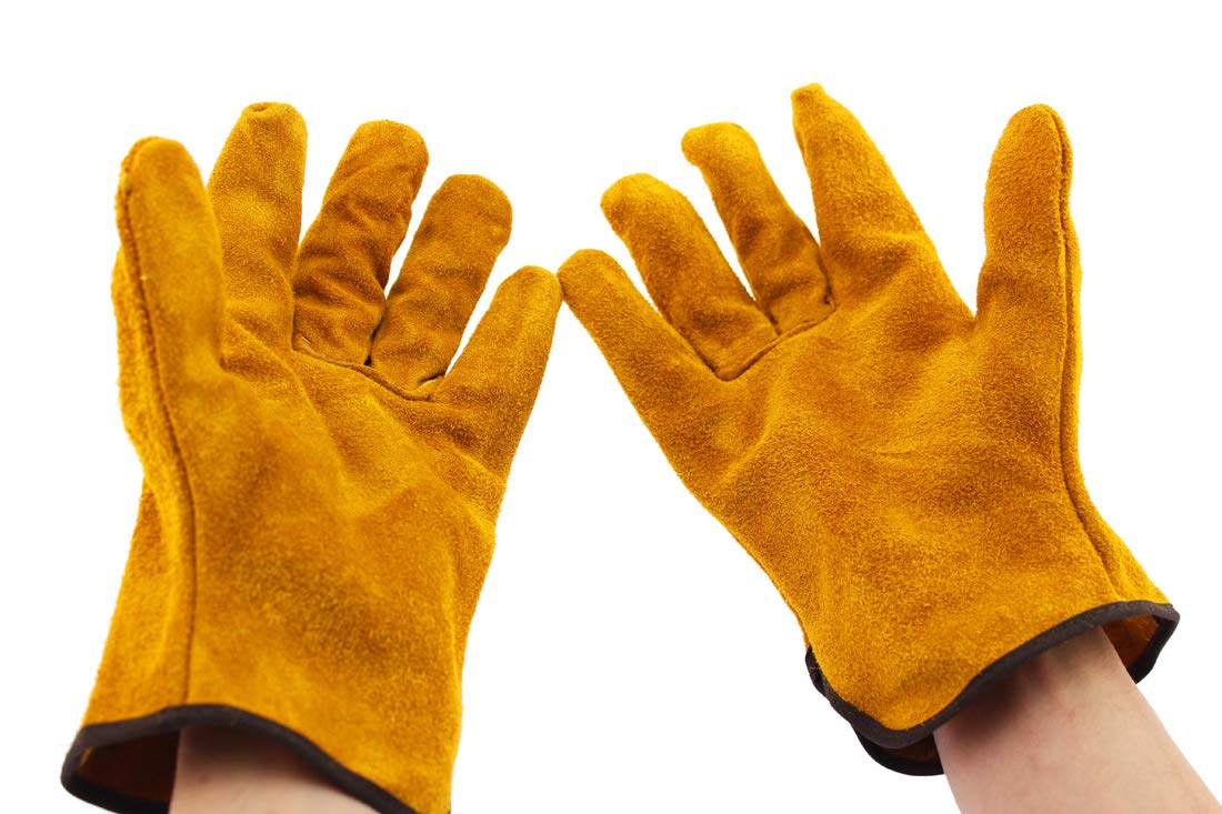 Olive-G Outdoor Cowhide Fireproof Heat Resistant Gloves BBQ Camping YELLOW