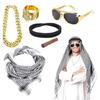 5Pcs Arabian Costume Arab Head Scarf Aqel Rope Sunglass Neckalce Dollar Rings Halloween Costume Accessories Adult Men