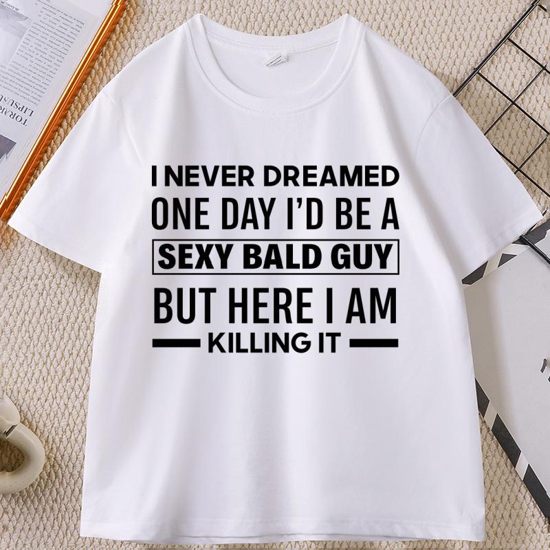 

Hilarious Bald Joke T-Shirt for Men Saying on Soft Black Crew Neck Tees S белый