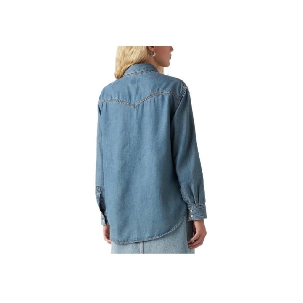 Levis Solid Color Loose Fit Square Neck Denim Long Sleeve Shirt Women shirts Blue A7244-0006