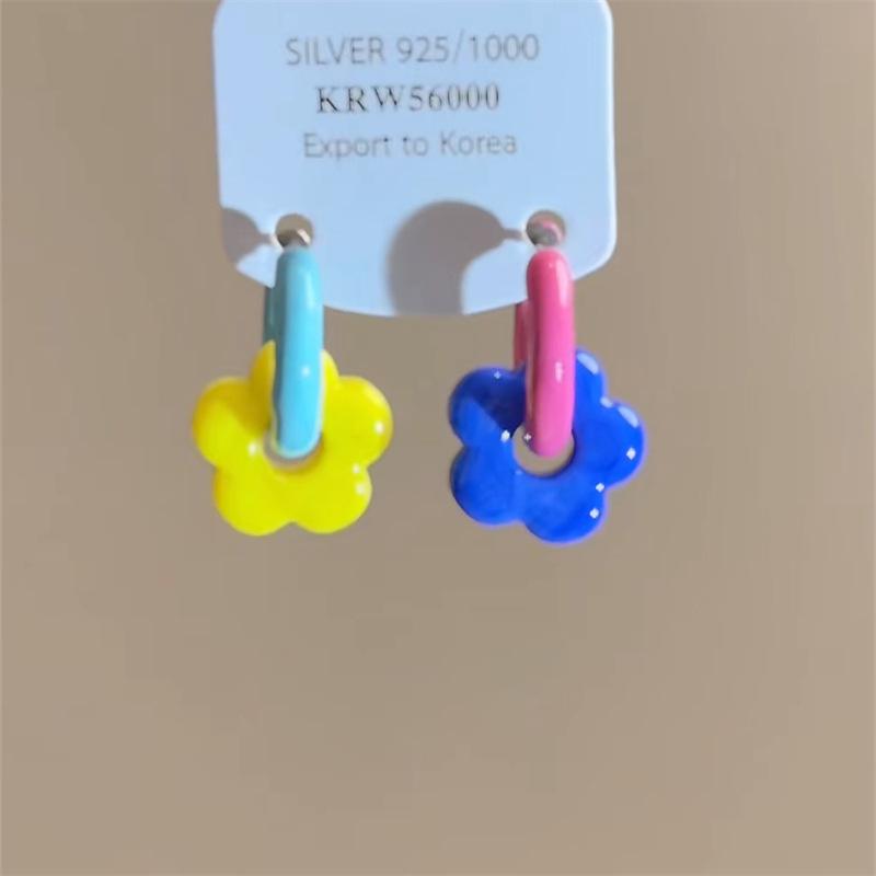 

Silver Needle Resin Flower Bow Fringed Earrings Small Fresh Simple Earrings Women s Seaside Holiday Earrings