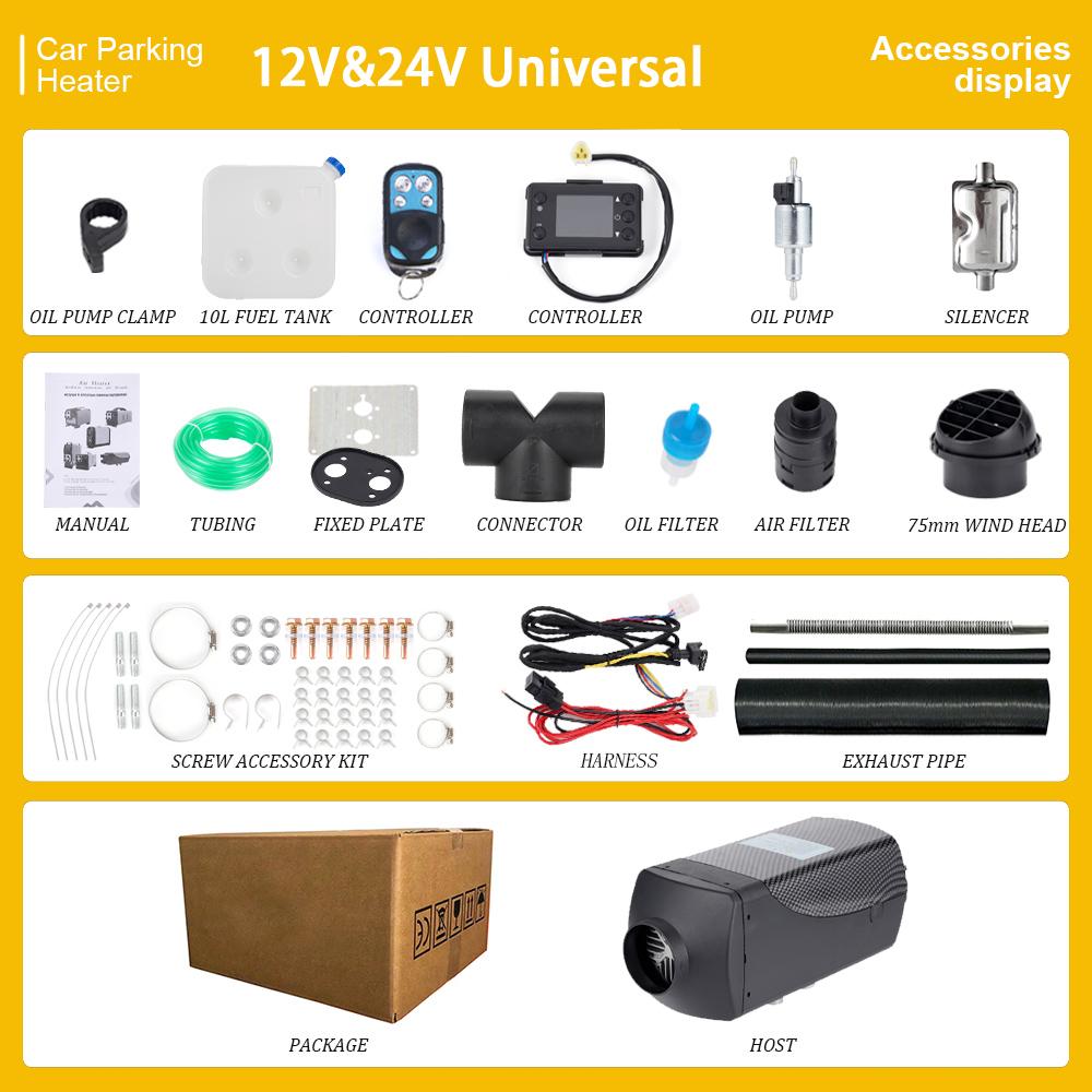 

5-8 кВт 12/24 В дизельный воздухонагреватель с двойным напряжением, универсальное распознавание напряжения, обновленная версия, ЖК-переключатель, встроенный пульт дистанционного управления