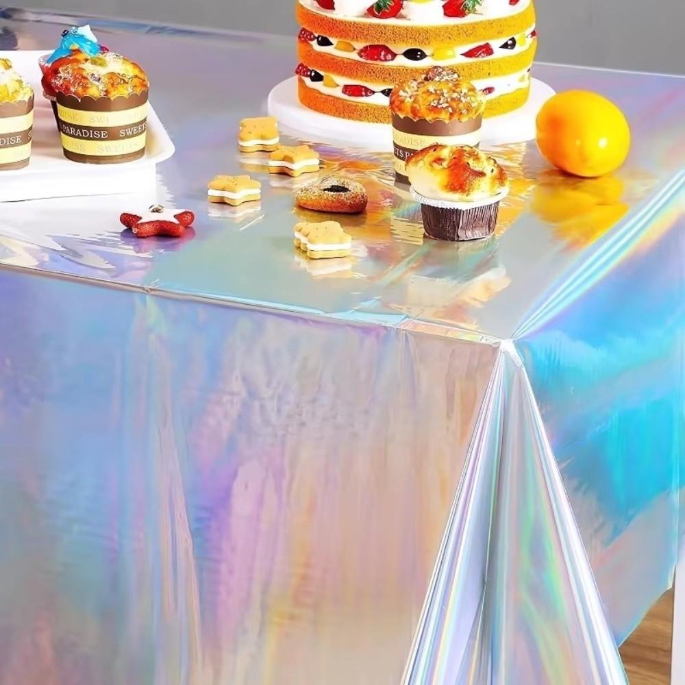5PCS Waterproof Laser Disposable Tablecloth Rectangular Iridescent Tablecloth  Wedding