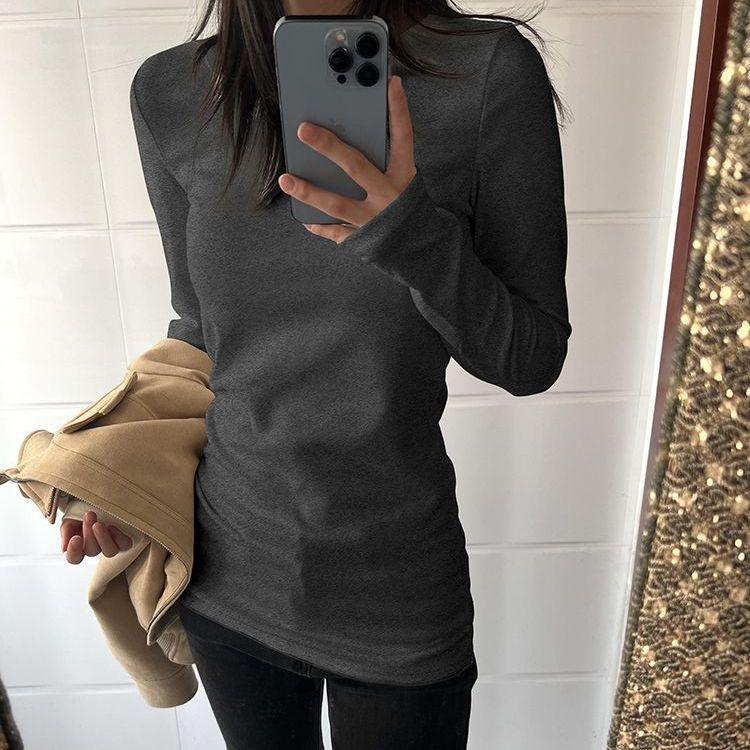 

Women s Plus Size Fleece Long Sleeve Slimming Top for Fall M серый