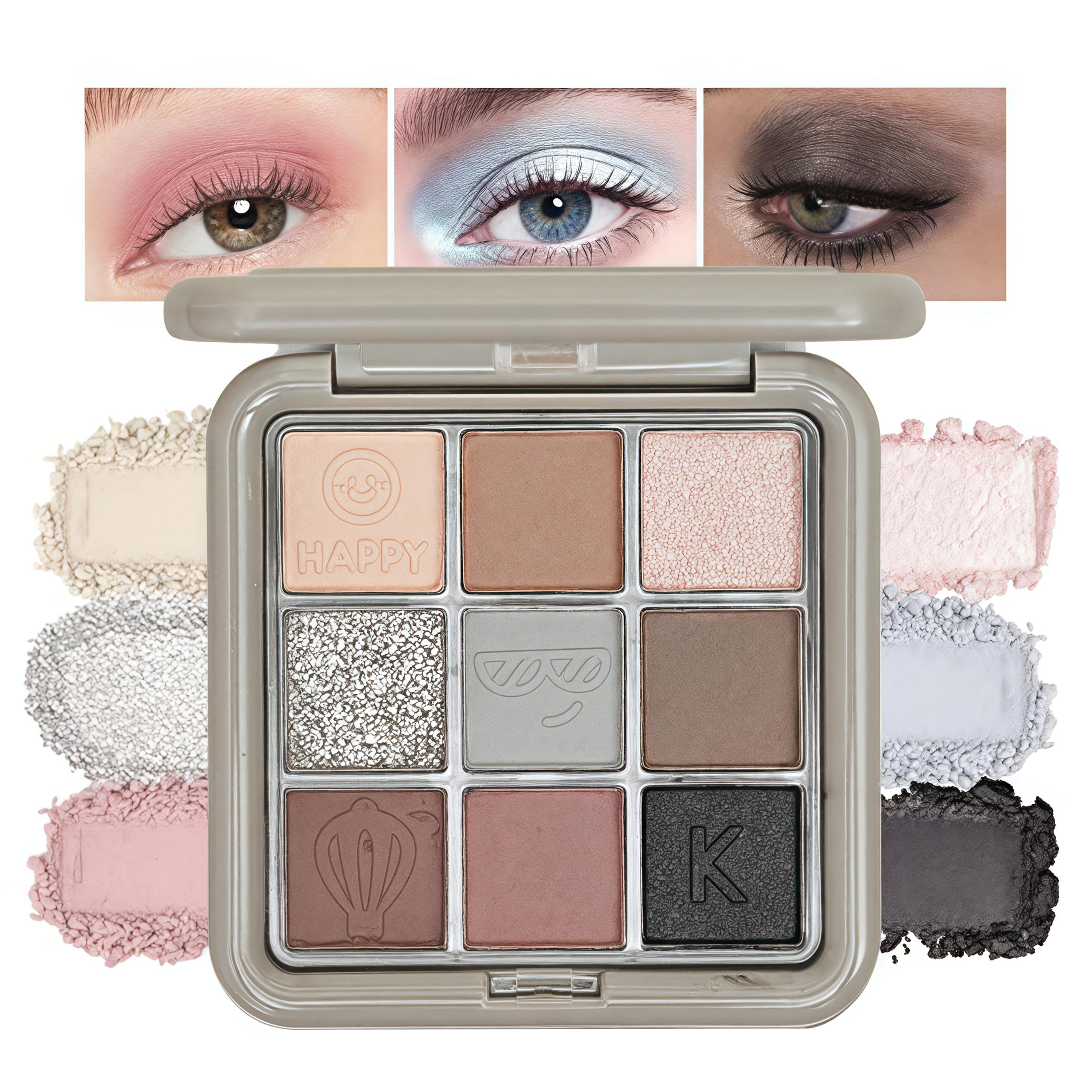 

9-Color Eyeshadow Palette Matte & Shimmer Eyeshadows with Light Purple to Dark Brown Tones, High Mixable Shades for Everyday Makeup Looks