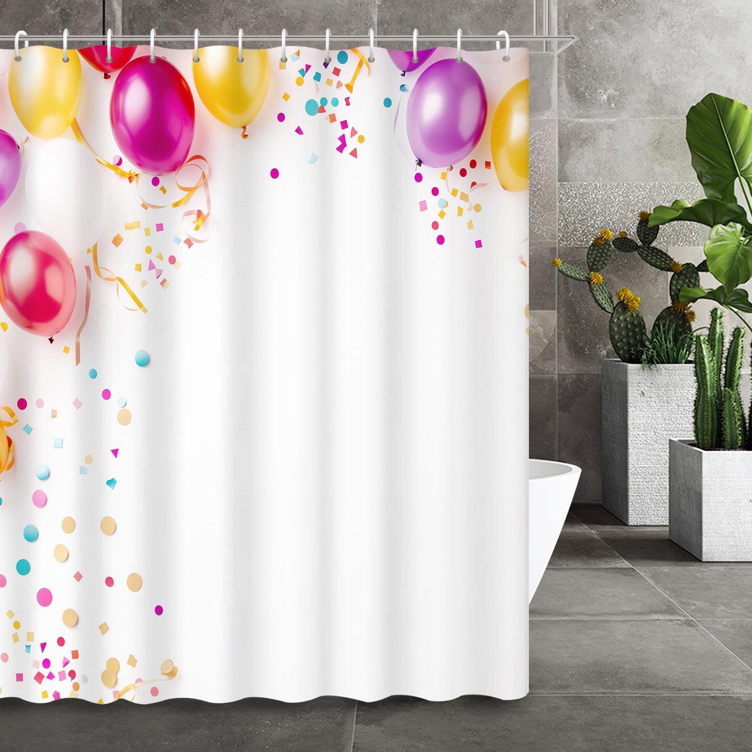 

Cartoon Colorful Balloon Party Shower Curtain, 12 Hooks, Fun Bath Partition For Home & Bathroom Decoration W60H190(CM)-1 Pcs