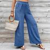 Ladies' Fashion Elastic Waist Casual Solid Color Texture Wide Leg Pants Low Waist Pants