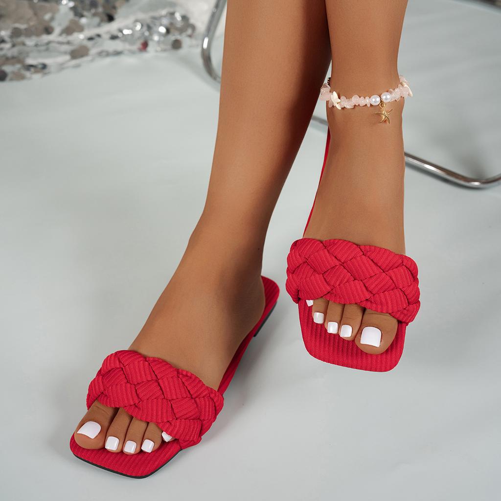 Summer Women's Square-toe Basket-Woven Sandals Flat Home Slippers