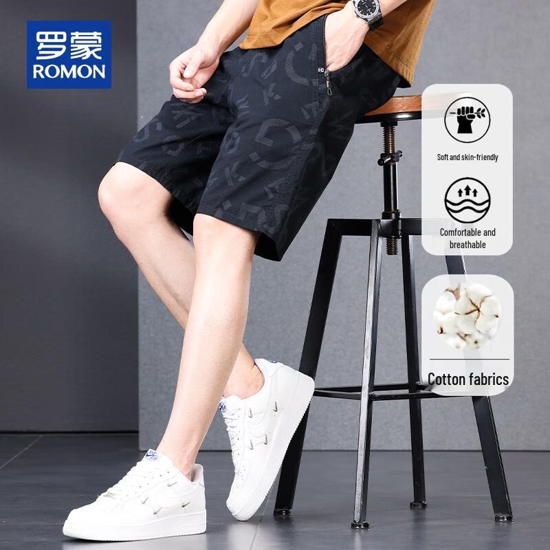 ROMON Men s Summer Cotton Letter Print Casual Shorts 4XL