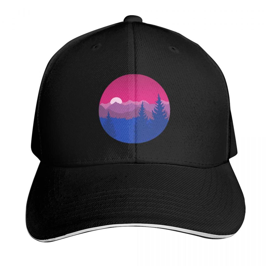 Subtle Bisexual Pride Flag Mountainscape Baseball Cap Unisexs Big Size Hat Mountaineering Western Hat Sunscreen Golf Women Unisexs