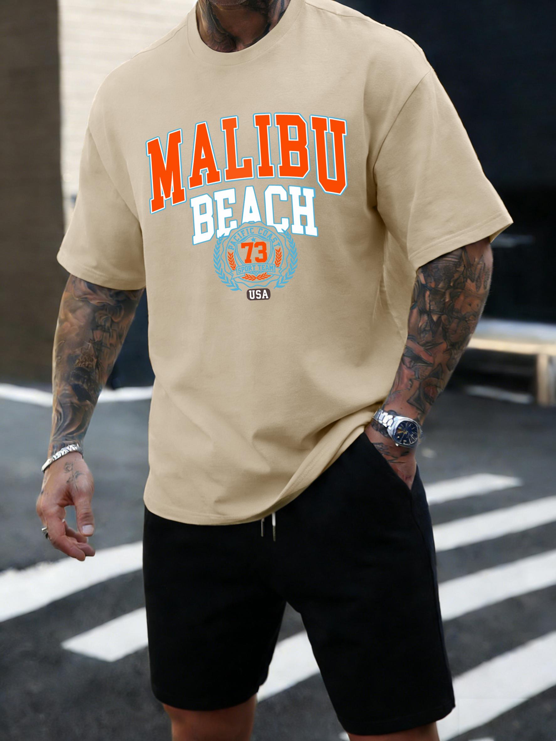 

Malibu Beach 73 Fashion Print TShirt Summer Outdoor Loose and Breathable Beachwear for Men HighQuality Pure Cotton 3XL