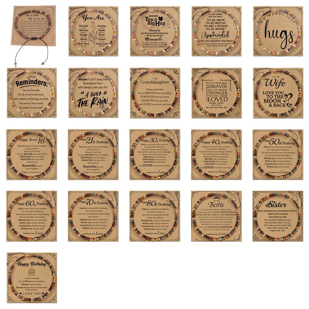 Adjustable Handmade Stone Bracelet Decoration for All Ages Featuring A Blessing Card and Multiple Color Addition