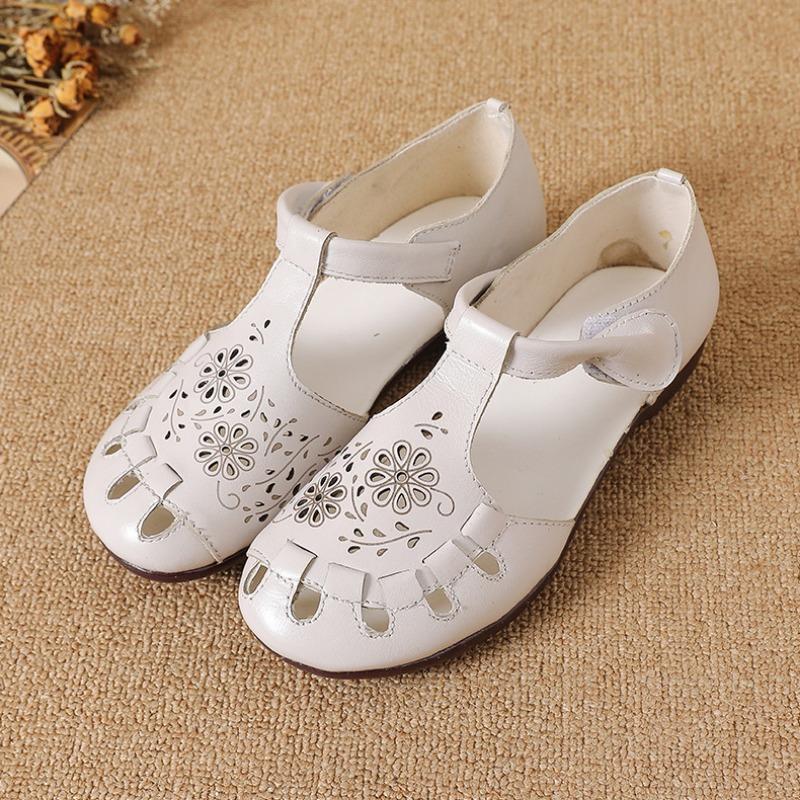 Sandals women's summer new flat-soled soft-soled hollow sandals first layer soft cowhide hollow inner women's hole shoes